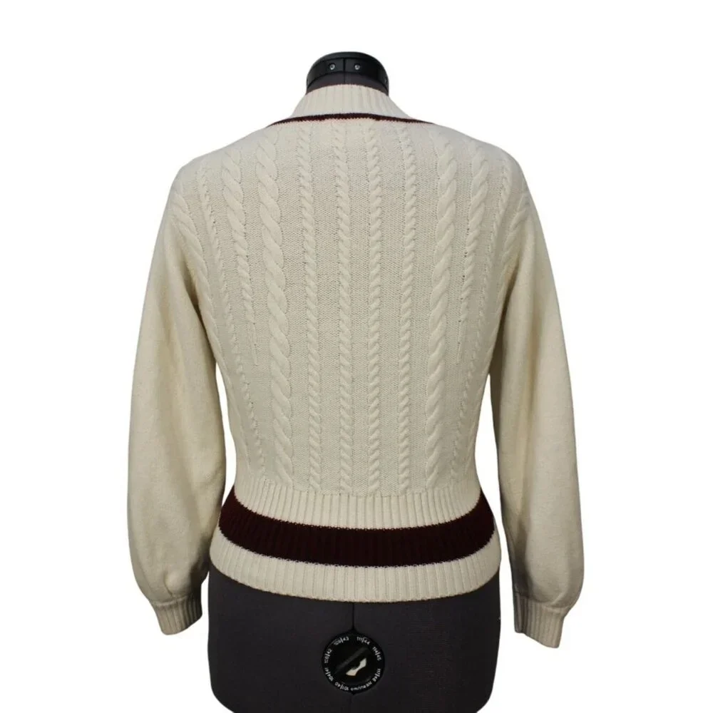 Claudie‎ Pierlot women's cable knit v-neck cricketer preppy pullover sweater 1
